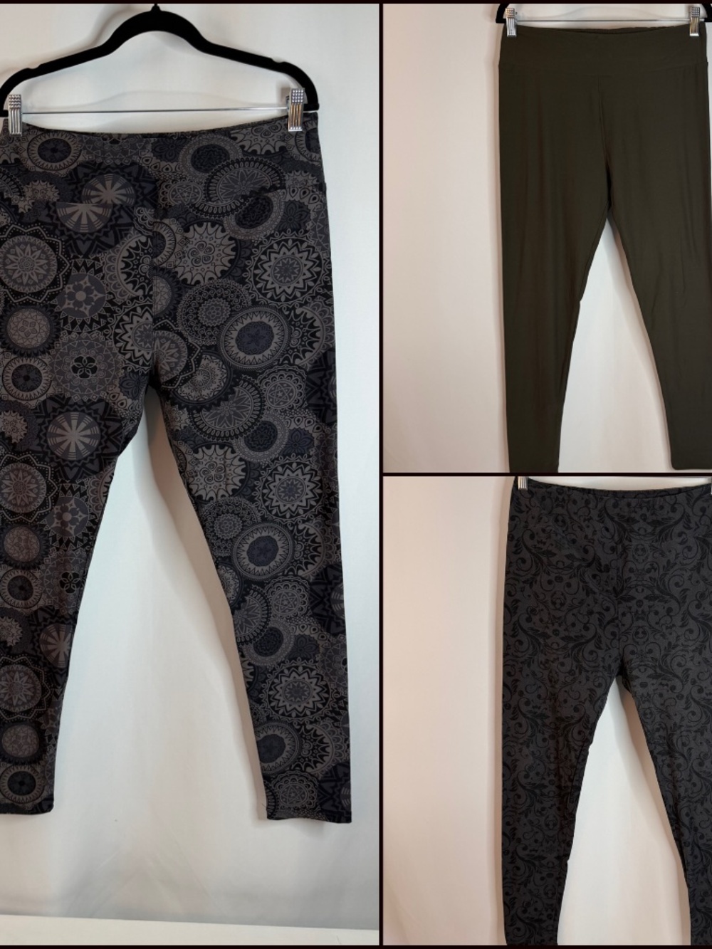 3 Pairs LuLaRoe Black & Gray Print Leggings, TC